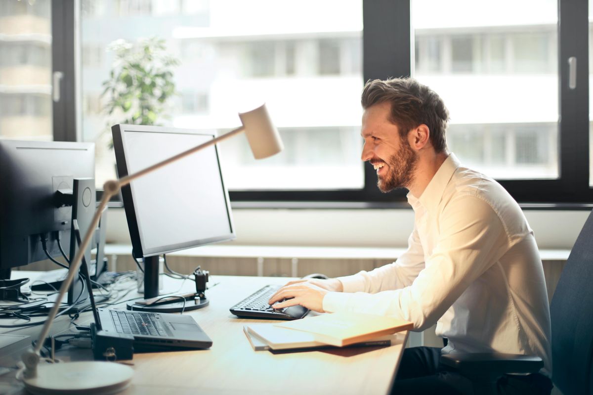 Person working at a desk in an office
